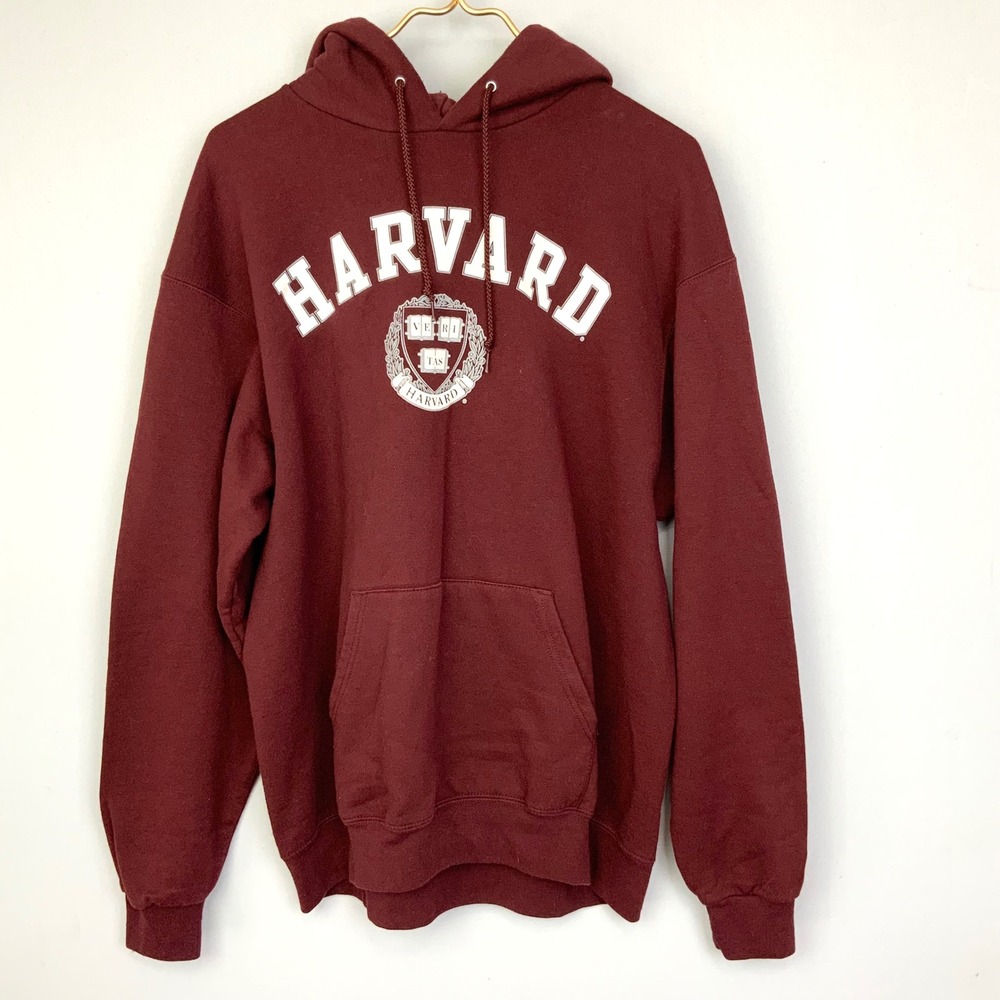 HARVARD University Sz Large Y2K Champion Eco Fleece Pullover Hoodie Crest Pocket